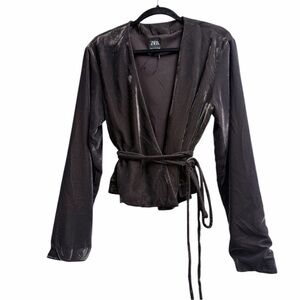 Zara Velvet Wrap Long Sleeve Top/Jacket Size S NWOT